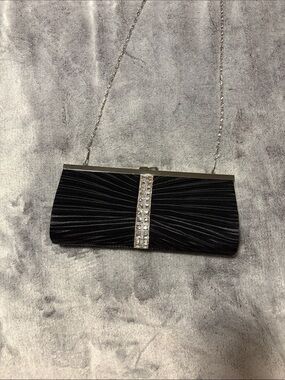 Cruise Club Black Satin Evening Clutch with Crystal Accent
